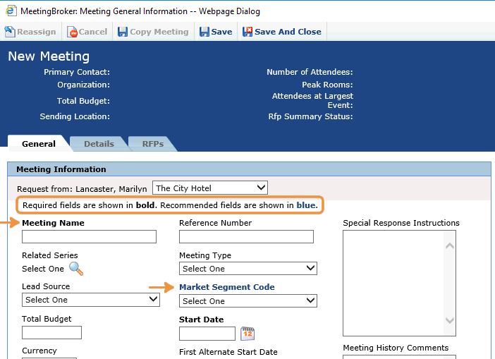 Screenshot showing a required field with bold text and a recommended field with blue text