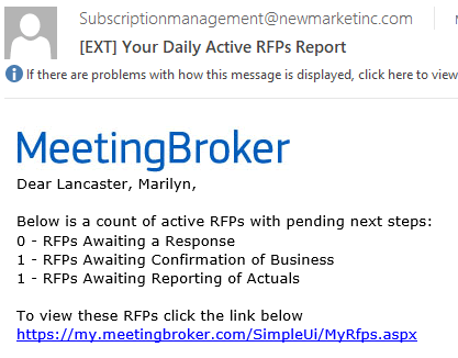 Example Daily Active RFPs Report email