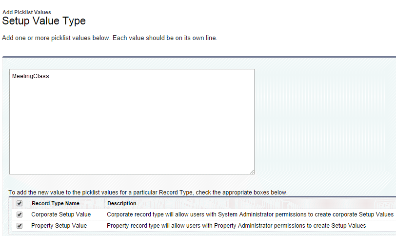 Meeting Class setup values