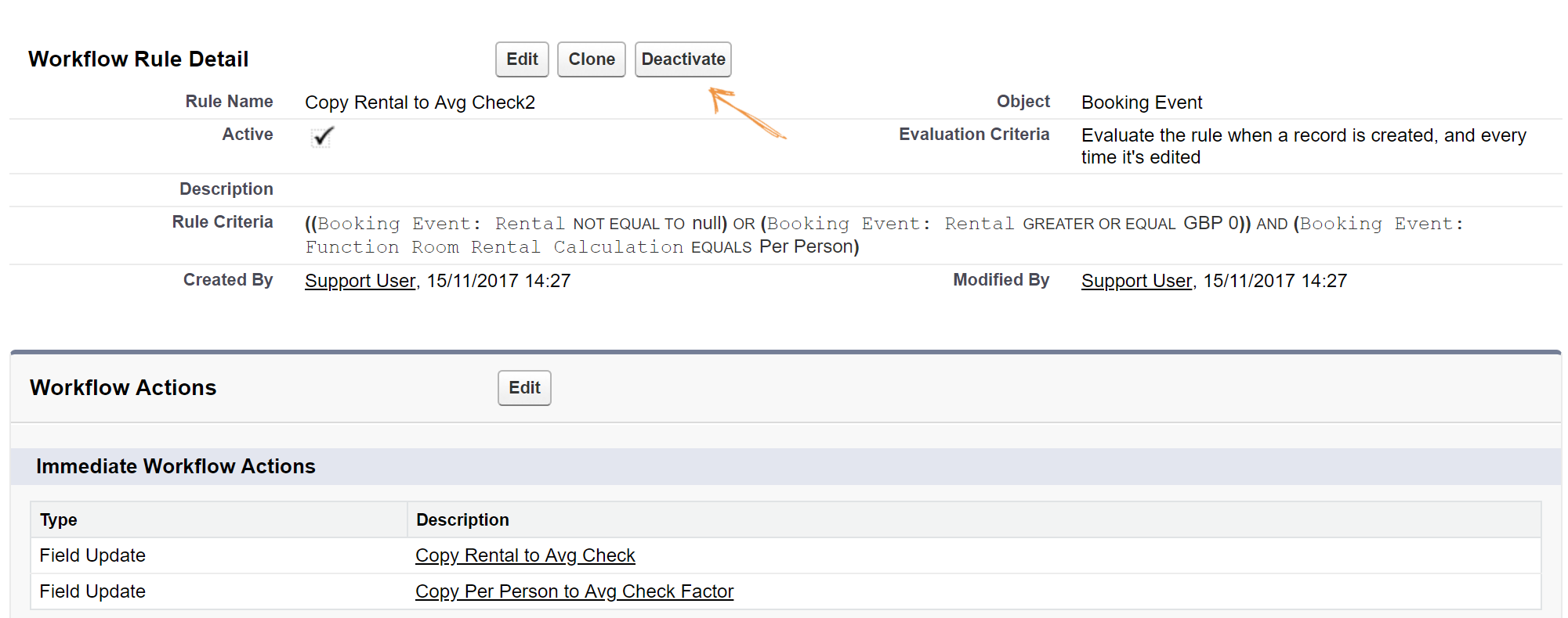 Screenshot of rule criteria