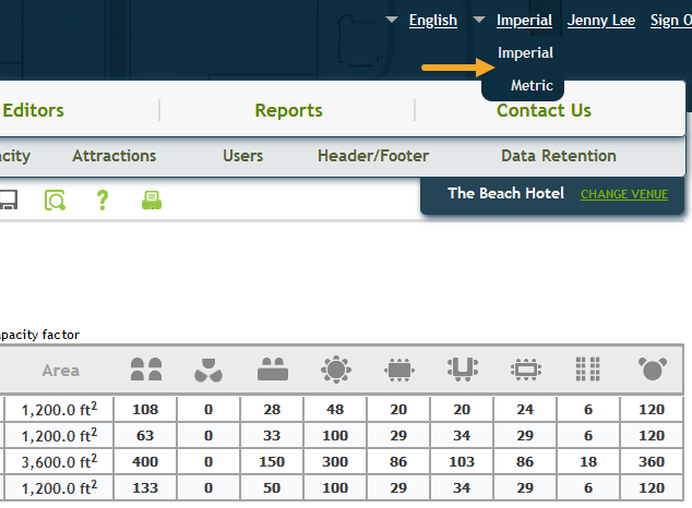 Metric and Imperial views in the Capacity Editor