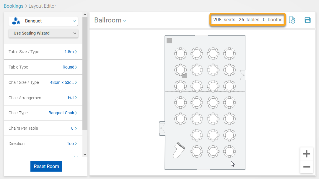 Capacities displayed in the Layout Editor